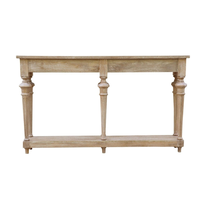 Console de table basse en manguier blanchi à pieds tournés traditionnels avec étagère inférieure - Usage unique