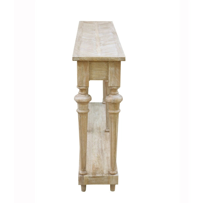 Console de table basse en manguier blanchi à pieds tournés traditionnels avec étagère inférieure - Usage unique