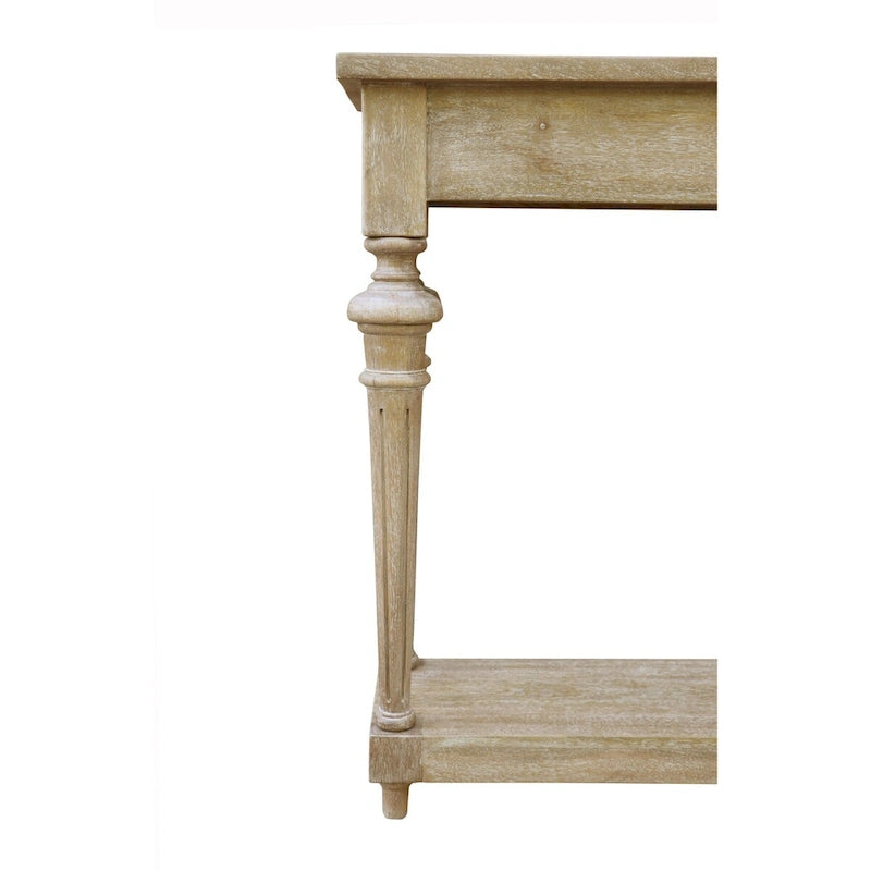 Console de table basse en manguier blanchi à pieds tournés traditionnels avec étagère inférieure - Usage unique