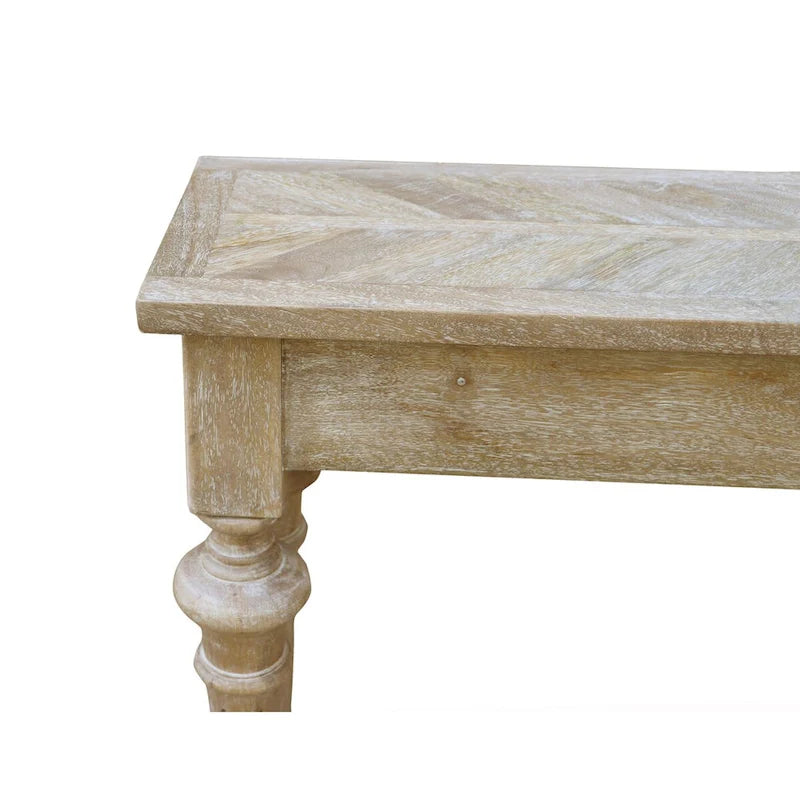 Console de table basse en manguier blanchi à pieds tournés traditionnels avec étagère inférieure - Usage unique