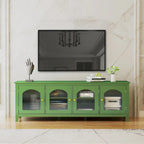 Meuble TV moderne en MDF et verre avec portes coloris vert antique / bleu antique / blanc antique - Pour TV jusqu'à 70"