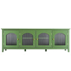 Meuble TV moderne en MDF et verre avec portes coloris vert antique / bleu antique / blanc antique - Pour TV jusqu'à 70"