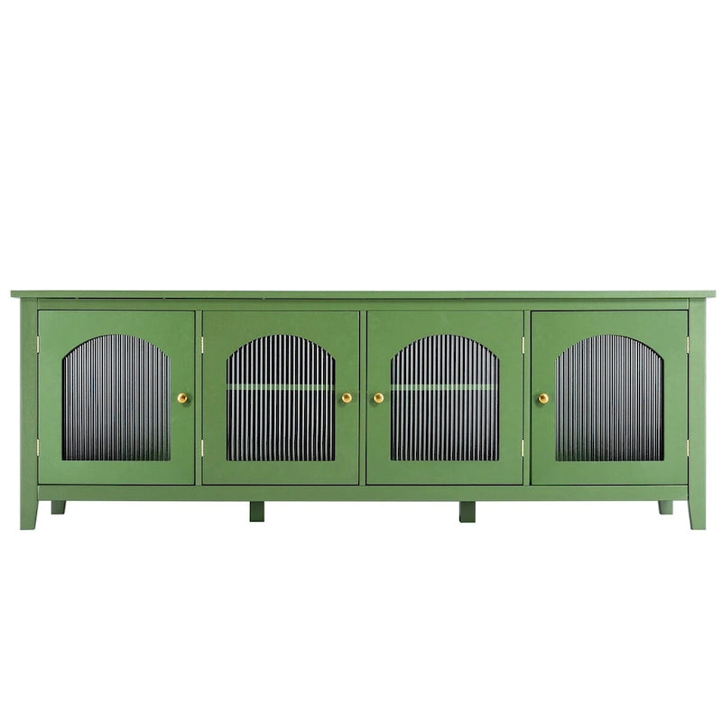 Meuble TV moderne en MDF et verre avec portes coloris vert antique / bleu antique / blanc antique - Pour TV jusqu'à 70"