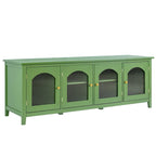 Meuble TV moderne en MDF et verre avec portes coloris vert antique / bleu antique / blanc antique - Pour TV jusqu'à 70"
