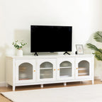 Meuble TV moderne en MDF et verre avec portes coloris vert antique / bleu antique / blanc antique - Pour TV jusqu'à 70"