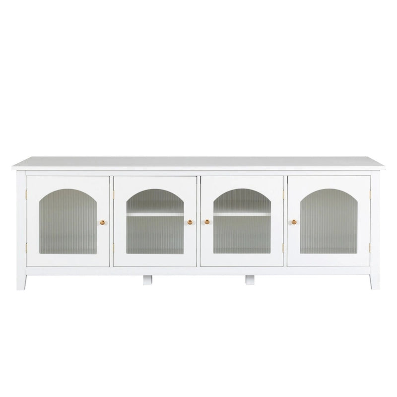Meuble TV moderne en MDF et verre avec portes coloris vert antique / bleu antique / blanc antique - Pour TV jusqu'à 70"