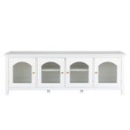 Meuble TV moderne en MDF et verre avec portes coloris vert antique / bleu antique / blanc antique - Pour TV jusqu'à 70"