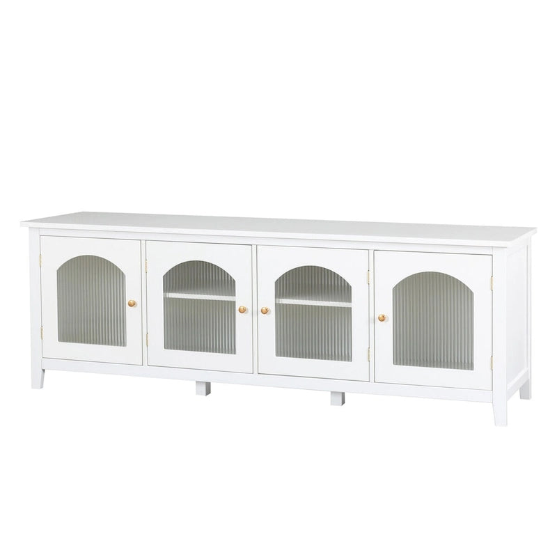 Meuble TV moderne en MDF et verre avec portes coloris vert antique / bleu antique / blanc antique - Pour TV jusqu'à 70"