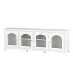 Meuble TV moderne en MDF et verre avec portes coloris vert antique / bleu antique / blanc antique - Pour TV jusqu'à 70"
