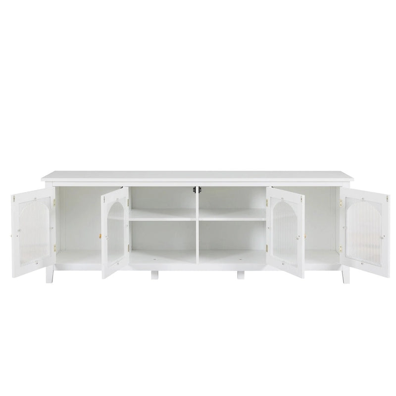 Meuble TV moderne en MDF et verre avec portes coloris vert antique / bleu antique / blanc antique - Pour TV jusqu'à 70"