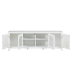 Meuble TV moderne en MDF et verre avec portes coloris vert antique / bleu antique / blanc antique - Pour TV jusqu'à 70"