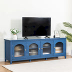 Meuble TV moderne en MDF et verre avec portes coloris vert antique / bleu antique / blanc antique - Pour TV jusqu'à 70"