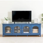 Meuble TV moderne en MDF et verre avec portes coloris vert antique / bleu antique / blanc antique - Pour TV jusqu'à 70"