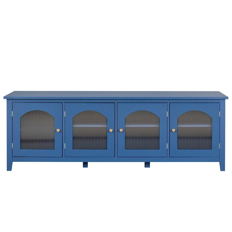 Meuble TV moderne en MDF et verre avec portes coloris vert antique / bleu antique / blanc antique - Pour TV jusqu'à 70"