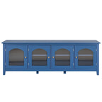 Meuble TV moderne en MDF et verre avec portes coloris vert antique / bleu antique / blanc antique - Pour TV jusqu'à 70"