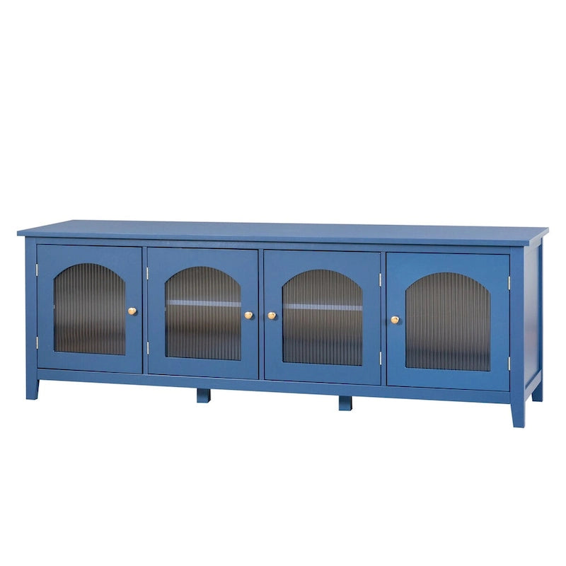 Meuble TV moderne en MDF et verre avec portes coloris vert antique / bleu antique / blanc antique - Pour TV jusqu'à 70"