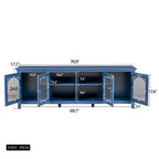 Meuble TV moderne en MDF et verre avec portes coloris vert antique / bleu antique / blanc antique - Pour TV jusqu'à 70"