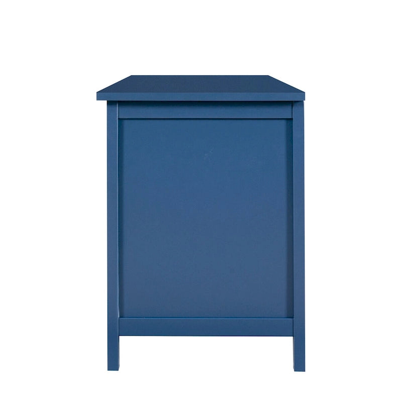 Meuble TV moderne en MDF et verre avec portes coloris vert antique / bleu antique / blanc antique - Pour TV jusqu'à 70"