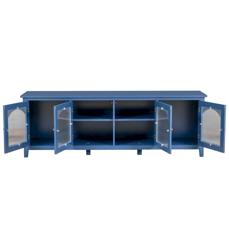 Meuble TV moderne en MDF et verre avec portes coloris vert antique / bleu antique / blanc antique - Pour TV jusqu'à 70"