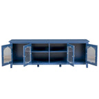 Meuble TV moderne en MDF et verre avec portes coloris vert antique / bleu antique / blanc antique - Pour TV jusqu'à 70"