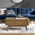 Table basse Art Déco à plateau relevable et cannelée en noyer naturel/chêne doré/chêne noir avec rangement caché – Usage unique