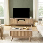 Table basse Art Déco à plateau relevable et cannelée en noyer naturel/chêne doré/chêne noir avec rangement caché – Usage unique