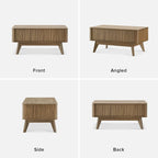 Table basse Art Déco à plateau relevable et cannelée en noyer naturel/chêne doré/chêne noir avec rangement caché – Usage unique