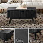 Table basse Art Déco à plateau relevable et cannelée en noyer naturel/chêne doré/chêne noir avec rangement caché – Usage unique