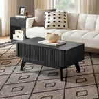 Table basse Art Déco à plateau relevable et cannelée en noyer naturel/chêne doré/chêne noir avec rangement caché – Usage unique