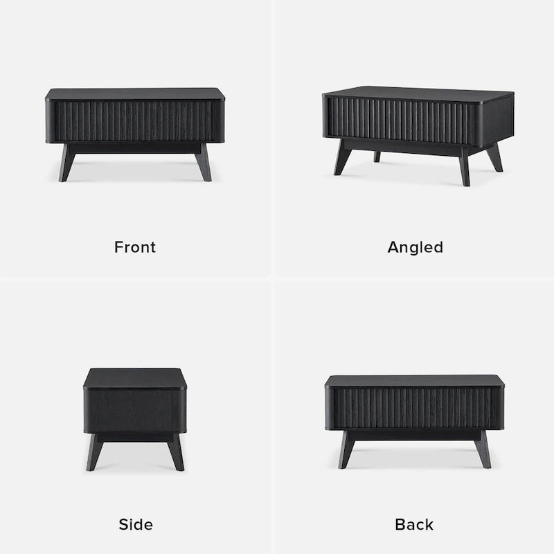 Table basse Art Déco à plateau relevable et cannelée en noyer naturel/chêne doré/chêne noir avec rangement caché – Usage unique