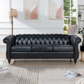 Canapé Chesterfield 3 places en similicuir noir/marron/blanc/orange avec accoudoirs roulés, capitonnage et clous décoratifs