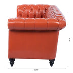 Canapé Chesterfield 3 places en similicuir noir/marron/blanc/orange avec accoudoirs roulés, capitonnage et clous décoratifs