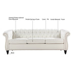 Canapé Chesterfield 3 places en similicuir noir/marron/blanc/orange avec accoudoirs roulés, capitonnage et clous décoratifs
