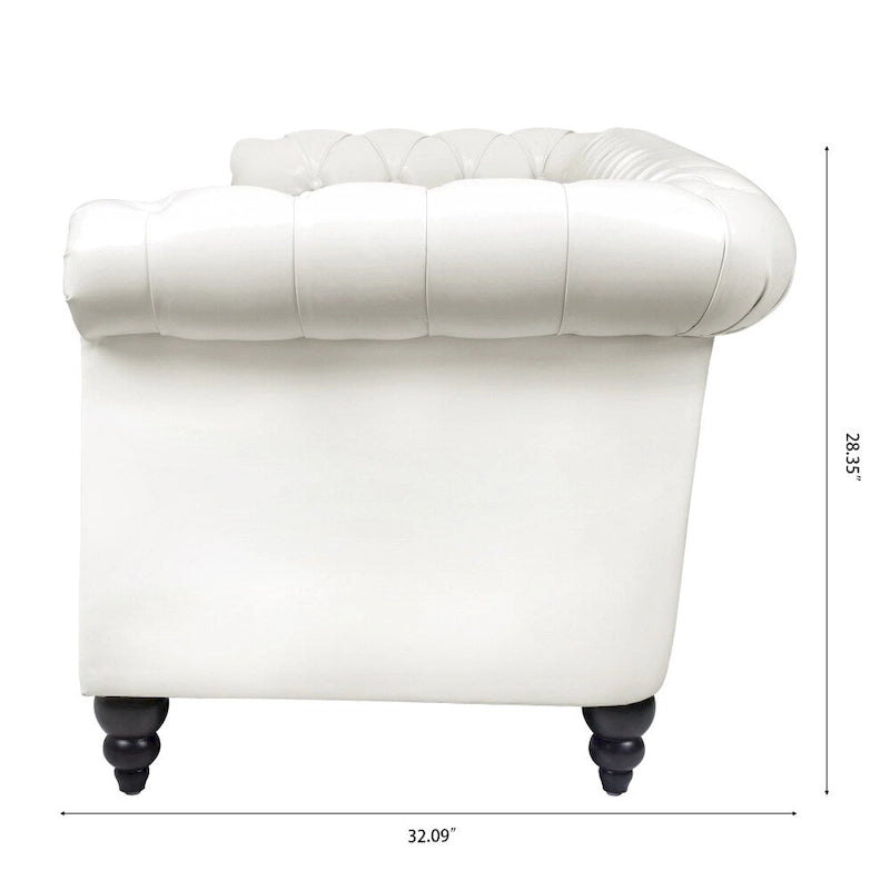 Canapé Chesterfield 3 places en similicuir noir/marron/blanc/orange avec accoudoirs roulés, capitonnage et clous décoratifs