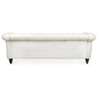 Canapé Chesterfield 3 places en similicuir noir/marron/blanc/orange avec accoudoirs roulés, capitonnage et clous décoratifs