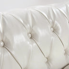Canapé Chesterfield 3 places en similicuir noir/marron/blanc/orange avec accoudoirs roulés, capitonnage et clous décoratifs