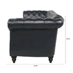 Canapé Chesterfield 3 places en similicuir noir/marron/blanc/orange avec accoudoirs roulés, capitonnage et clous décoratifs