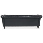 Canapé Chesterfield 3 places en similicuir noir/marron/blanc/orange avec accoudoirs roulés, capitonnage et clous décoratifs