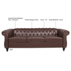 Canapé Chesterfield 3 places en similicuir noir/marron/blanc/orange avec accoudoirs roulés, capitonnage et clous décoratifs