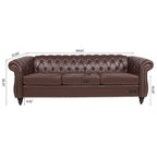 Canapé Chesterfield 3 places en similicuir noir/marron/blanc/orange avec accoudoirs roulés, capitonnage et clous décoratifs