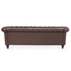 Canapé Chesterfield 3 places en similicuir noir/marron/blanc/orange avec accoudoirs roulés, capitonnage et clous décoratifs
