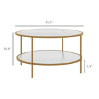 Table d'appoint ronde moderne dorée à 2 niveaux en verre trempé avec structure en acier