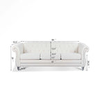 Canapé 3 places blanc de style Chesterfield avec accoudoirs roulés et clous argentés - Convient pour 3 personnes