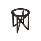 Table basse à plateau en verre trempé rond noir / ovale marron avec base en bois massif en X - Utilisation unique