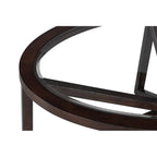 Table basse à plateau en verre trempé rond noir / ovale marron avec base en bois massif en X - Utilisation unique