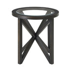 Table basse à plateau en verre trempé rond noir / ovale marron avec base en bois massif en X - Utilisation unique