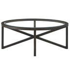 Table basse à plateau en verre trempé rond noir / ovale marron avec base en bois massif en X - Utilisation unique