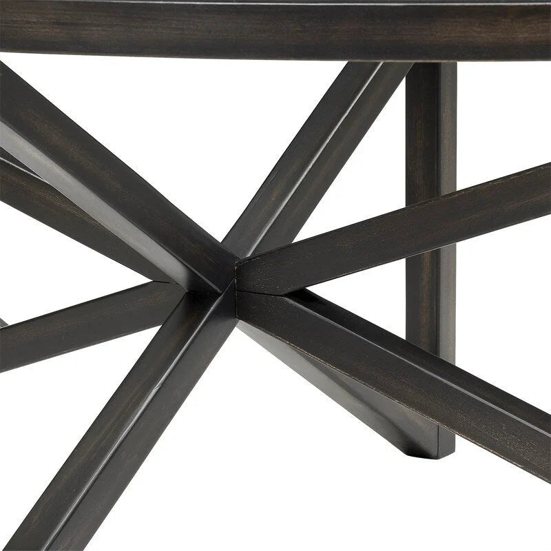 Table basse à plateau en verre trempé rond noir / ovale marron avec base en bois massif en X - Utilisation unique