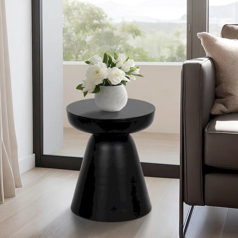Table d'appoint ronde en bois d'acacia noir / marron / marron naturel / marron foncé / blanc avec base conique