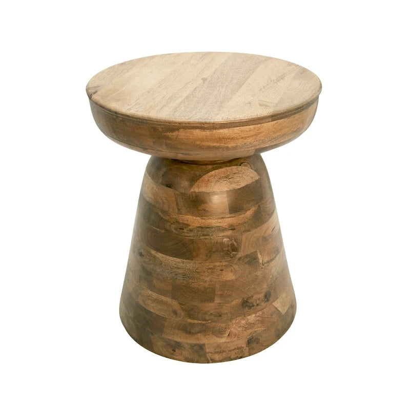 Table d'appoint ronde en bois d'acacia noir / marron / marron naturel / marron foncé / blanc avec base conique